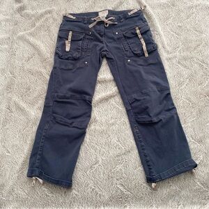 Vintage Y2K Zinc Cargo Pants Jeans Womens Size Small Blue Cropped Stretch